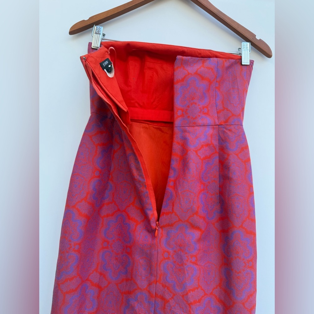 J.Crew Ella Dress In Medallion Paisley Size 00 Purple Orange Strapless Dress - Picture 10 of 16